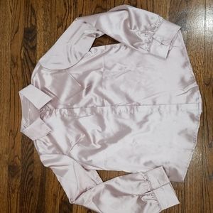 Gorgeous Saten Long Sleeve Button Down Pink Shirt Blouse